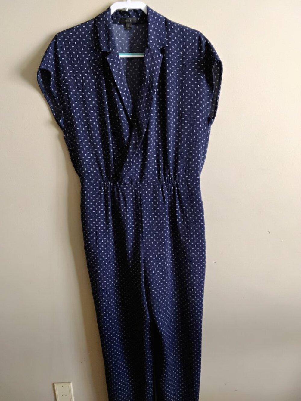 J.Crew Navy Blue Pindot Lapel Jumpsuit - Size 6